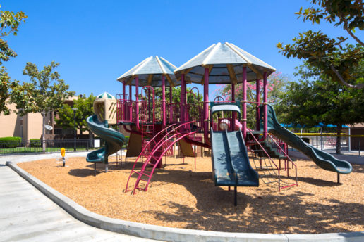 Children's playground with slides and climbing areas